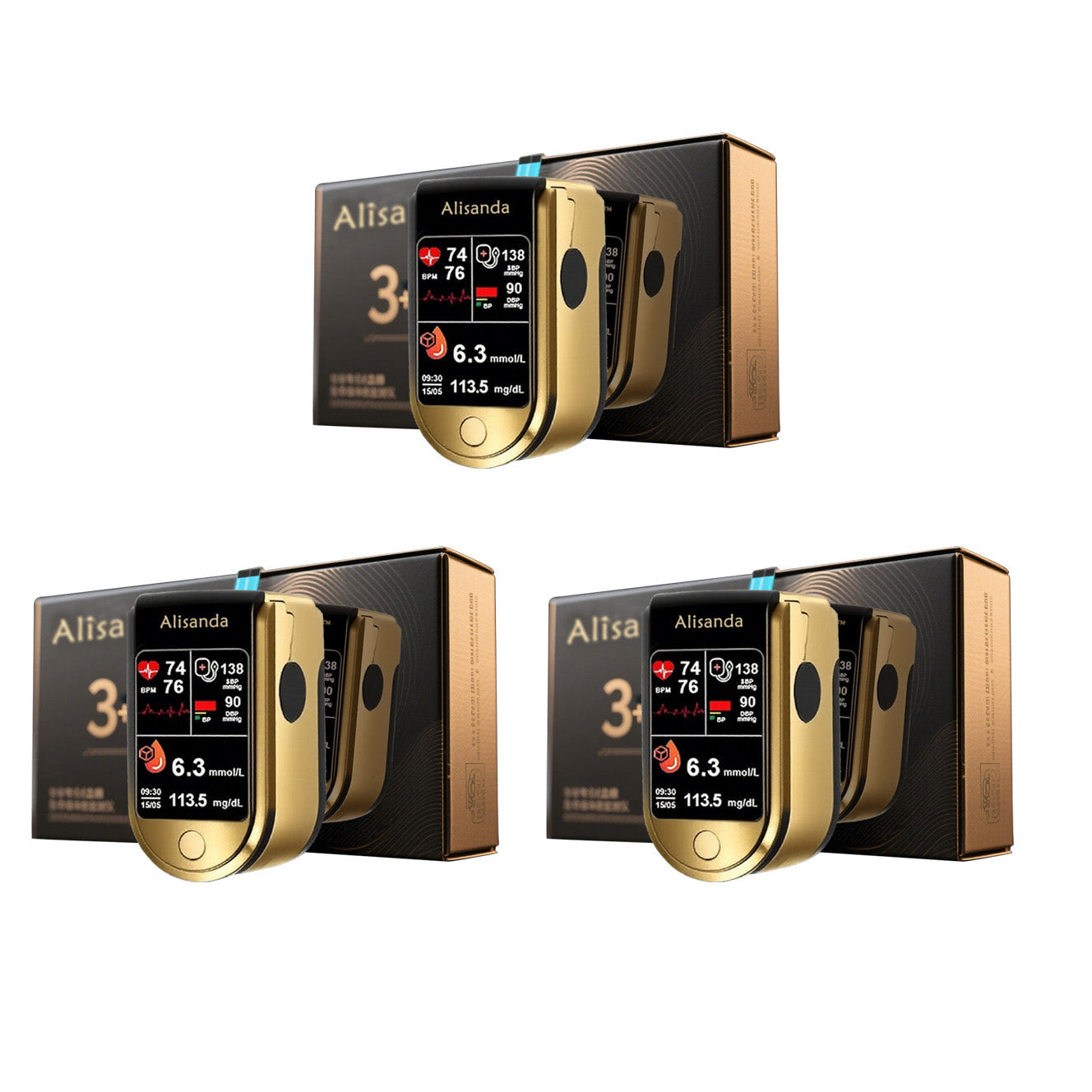 3 v 1 monitor zdraví Bezbolestné testování – extrémně rychlé měření – přesné sledování ✅ Hladina cukru v krvi ✅ Srdeční frekvence ✅ Kyslík v krvi Vše v jednom!