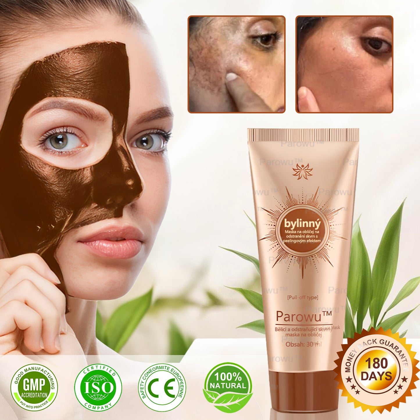 🧡Rowpin® bělící a skvrny odstraňující pleťová maska Vhodná na obličej i tělo - 👩‍⚕️ Přírodní složky trvale odstraňují stařecké skvrny, pihy, sluneční a jaterní skvrny.💥