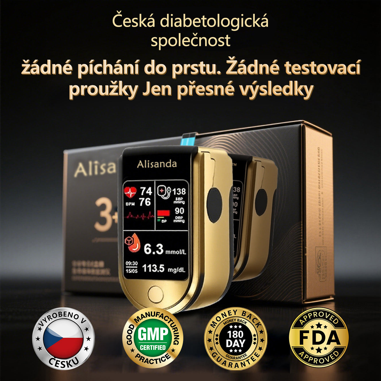 3 v 1 monitor zdraví Bezbolestné testování – extrémně rychlé měření – přesné sledování ✅ Hladina cukru v krvi ✅ Srdeční frekvence ✅ Kyslík v krvi Vše v jednom!