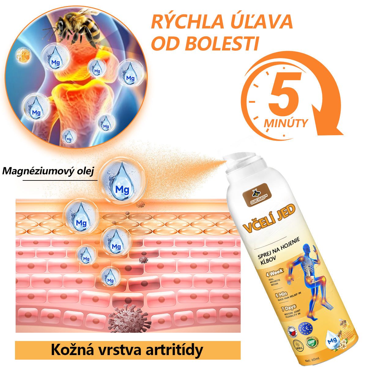 🔥💫Ourlyard™ Hořčíkový olej a včelí jed na hojení kloubů ve spreji👨‍⚕️Cure bolesti kloubů za pouhé 4 týdny, bez zpětného efektu
