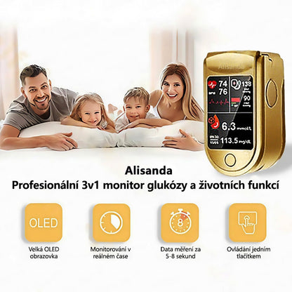 3 v 1 monitor zdraví Bezbolestné testování – extrémně rychlé měření – přesné sledování ✅ Hladina cukru v krvi ✅ Srdeční frekvence ✅ Kyslík v krvi Vše v jednom!