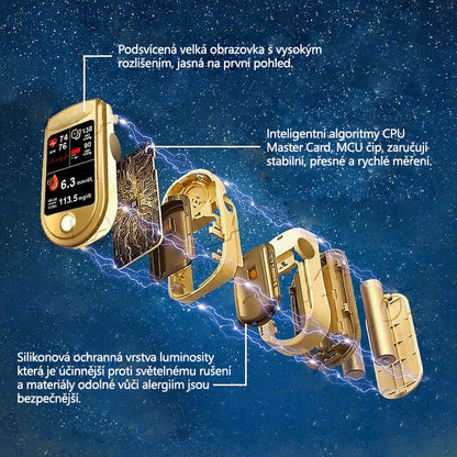 3 v 1 monitor zdraví Bezbolestné testování – extrémně rychlé měření – přesné sledování ✅ Hladina cukru v krvi ✅ Srdeční frekvence ✅ Kyslík v krvi Vše v jednom!